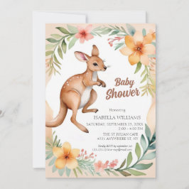 Convite Chá de fraldas Floral Canguru, Cute Elegant