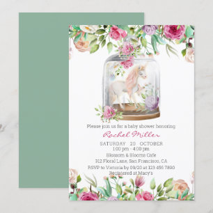 Convite Chá de fraldas Floral Chic Unicorn Elegant Waterc