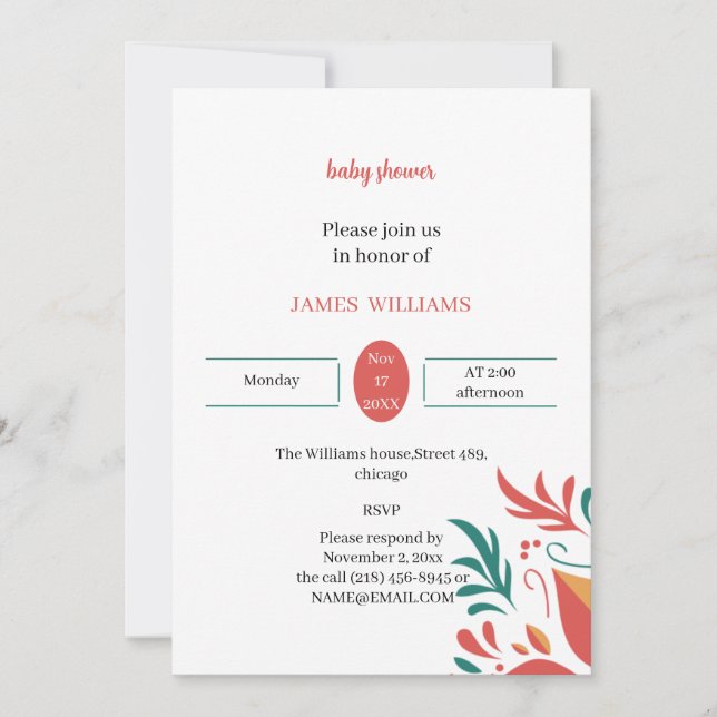 Convite Chá de fraldas Floral Colorido Elegante Personaliz (Frente)