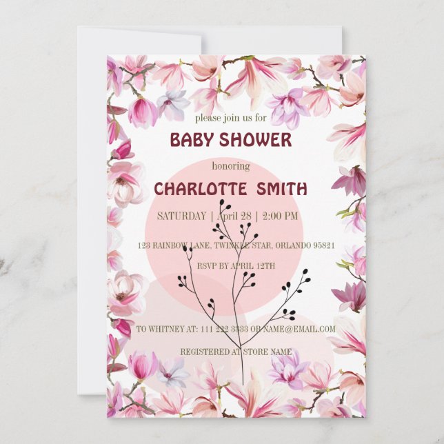 Convite Chá de fraldas floral com gradiente de aquarela co (Frente)