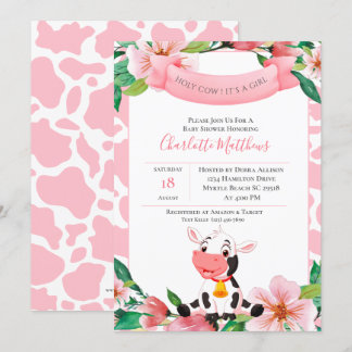 Convite Chá de fraldas Floral Cor de Água Rosa-Vaca