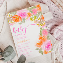 chá de fraldas floral cor de laranja rosa bonito p