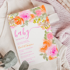 Convite chá de fraldas floral cor de laranja rosa bonito p