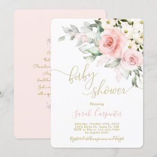 Convite Chá de fraldas floral cor-de-rosa