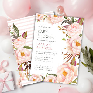 Convite Chá de fraldas Floral Cor-de-Rosa Cinza Chic