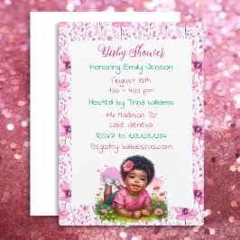 Convite Chá de fraldas Floral da Moça Afro-Americana