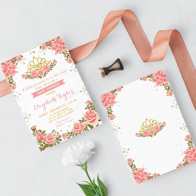 Convite Chá de fraldas Floral da Princesa Dourada e Rosa (Criador carregado)