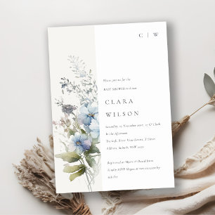 Convite Chá de fraldas Floral de Algodão Azul-Escuro