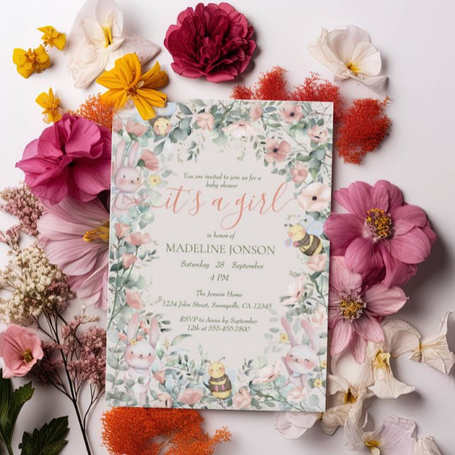 Convite Chá de fraldas Floral de Animais da Floresta Menin (Criador carregado)