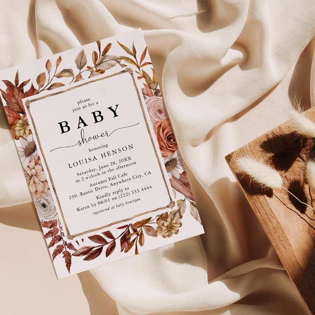 Convite Chá de fraldas Floral de Aquarela de outono (Criador carregado)