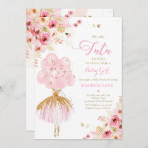 Chá de fraldas Floral De Ballerina, Rosa E Dourada