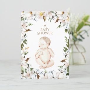 Convite Chá de fraldas Floral de Bebê Negra