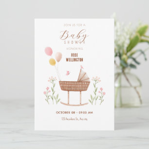 Convite Chá de fraldas floral de berço de bebê pastel