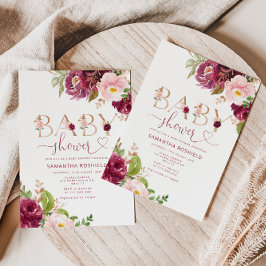 Convite Chá de fraldas floral de Burgundy