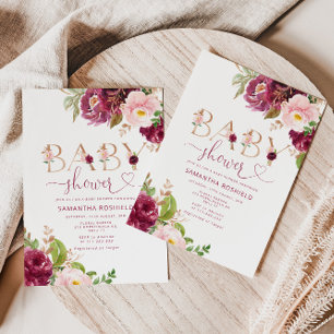 Convite Chá de fraldas floral de Burgundy