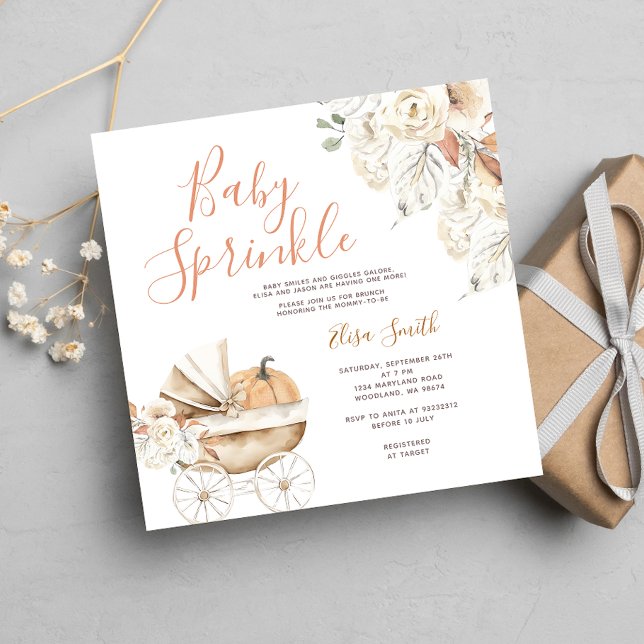 Convite Chá de fraldas Floral de Carruagem de Abóbora (Criador carregado)