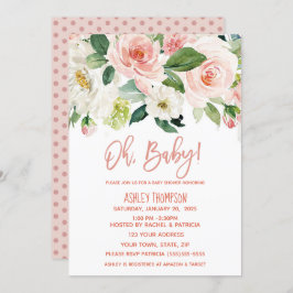 Convite Chá de fraldas Floral de Garotas Rosa Dusty com Aq