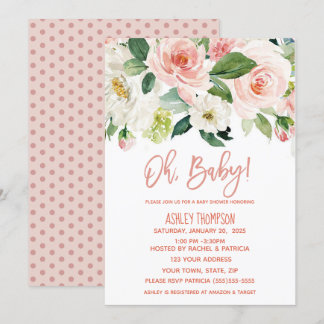 Convite Chá de fraldas Floral de Garotas Rosa Dusty com Aq