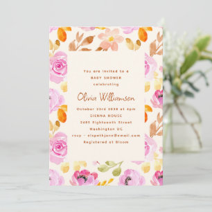 Convite Chá de fraldas Floral de Jardim de Aquarela Rosa
