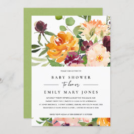 Convite Chá de fraldas FLORAL DE LARANJA AMARELO AZUL BRIL