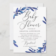 Chá de fraldas floral de marinho azul-aquarela ele