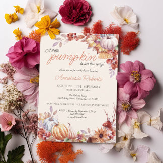 Convite Chá de fraldas Floral de outono de Abóbora Elegant