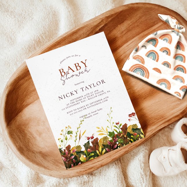 Convite Chá de fraldas Floral de outono de Neve (Criador carregado)