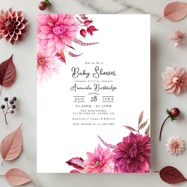 Convite Chá de fraldas Floral de outono de outono de Borgo (Burgundy and Blush Autumn-Fall Floral Baby Shower Invitation)