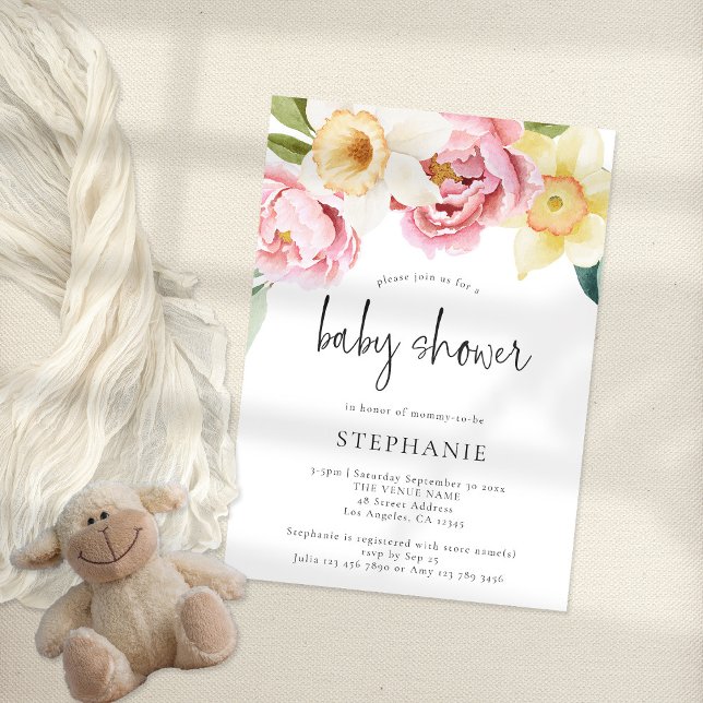 Convite Chá de fraldas Floral de Peões Amarelos Modernos (Criador carregado)