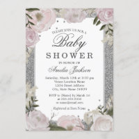 Chá de fraldas Floral de Prata Rosa Sparkle