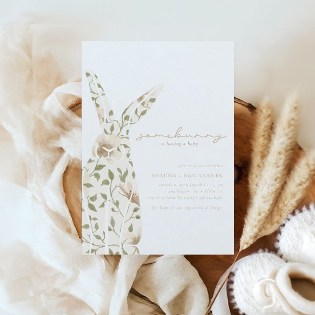 Convite Chá de fraldas Floral de Primavera Asbunny (Criador carregado)