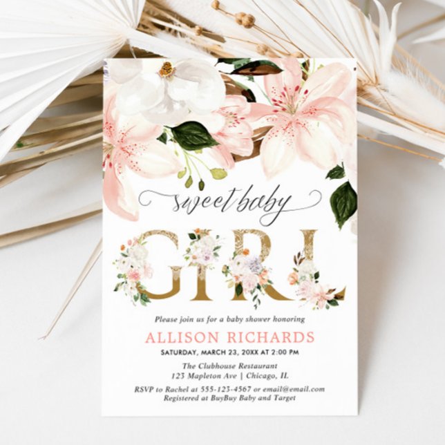 Convite Chá de fraldas floral de renda rosa pincelado (Criador carregado)