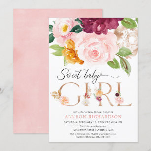 Convite chá de fraldas floral de rosa-blush burgundy