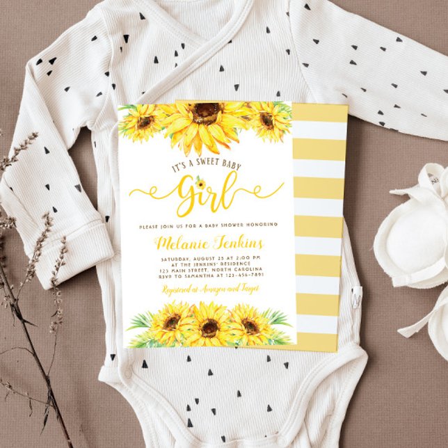Convite Chá de fraldas Floral de verão para Sunflower Girl (Criador carregado)