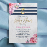 Convite Chá de fraldas Floral de Vintage com Âncora Dourad<br><div class="desc">Dourada Anchor Náutica Vintage Floral Baby Shower Invtions.</div>