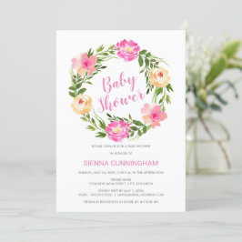 Convite Chá de fraldas Floral de Wreath de Aquarela