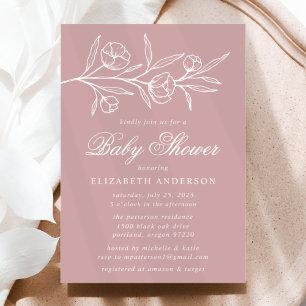 Convite Chá de fraldas Floral Desenhado por Rosa Dusty