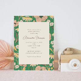 Convite Chá de fraldas Floral do Jardim Rosa Verde Vintage