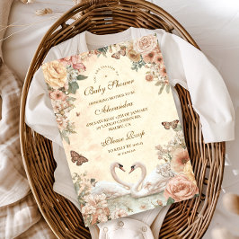 Convite Chá de fraldas Floral do Lago Elegante Swan