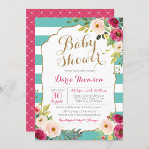 Convite Chá de fraldas floral do rosa branco chique da