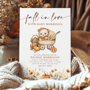 Convite Chá de fraldas Floral do Urso de Pumpkin Apaixonad