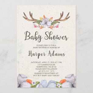 Convite Chá de fraldas floral dos Antlers de Boho