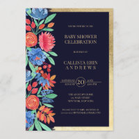 Chá de fraldas Floral Dourado Coral Azul