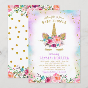 Convite Chá de fraldas Floral Dourado e rosa