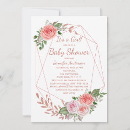 Convite Chá de fraldas Floral-Dourado Rosa