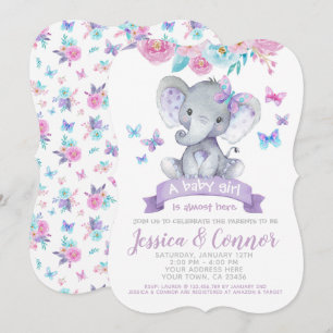 Convite Chá de fraldas Floral Elefante