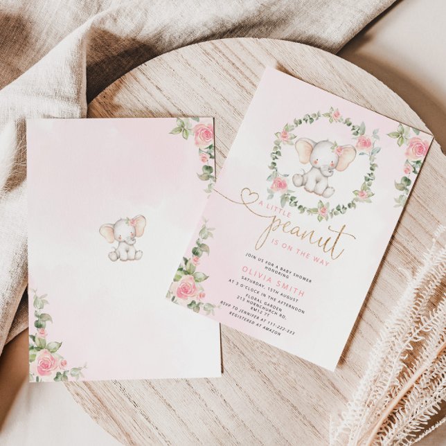 Convite Chá de fraldas floral elefante (Criador carregado)