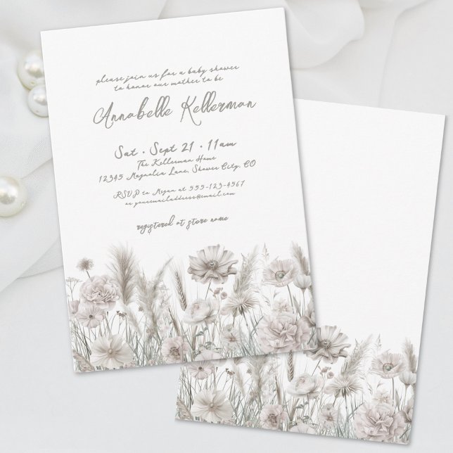 Convite Chá de fraldas Floral Elegante de Flor Selvagem (Wildflower Elegant Floral Boho Baby Shower Invitation)