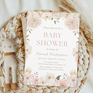 Convite Chá de fraldas Floral Elegante Rosa Boho