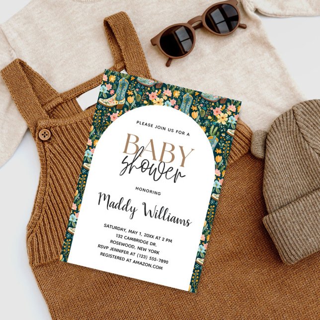 Convite Chá de fraldas Floral Floral Cowgirl do Sudoeste (Criador carregado)